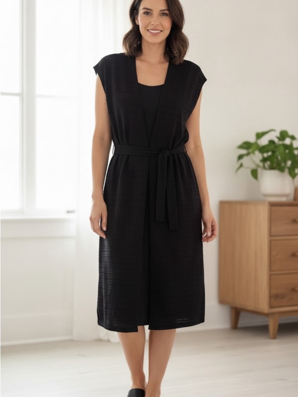 Joie Black Duster cardigan with tie belt